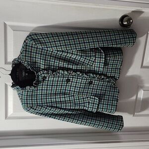 Talbots 100% Wool Women's Tweed Plaid  Blazer Size 8 Elbow Patch Blazer Jacket